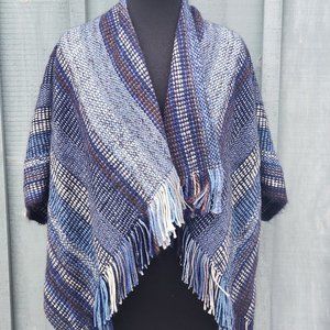 Hand Woven Shawl Wrap With Armholes Shades of Blue